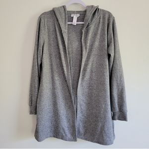 Grey Cozy Open Front Hoodie Cardigan Size L